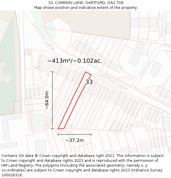 33, COMMON LANE, DARTFORD, DA2 7DE: Plot and title map