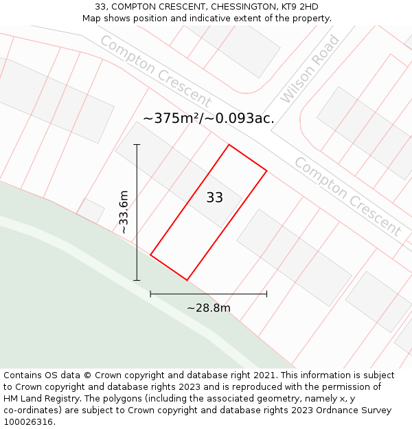 33, COMPTON CRESCENT, CHESSINGTON, KT9 2HD: Plot and title map