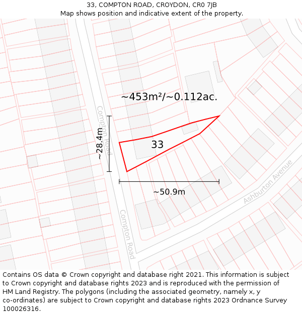 33, COMPTON ROAD, CROYDON, CR0 7JB: Plot and title map