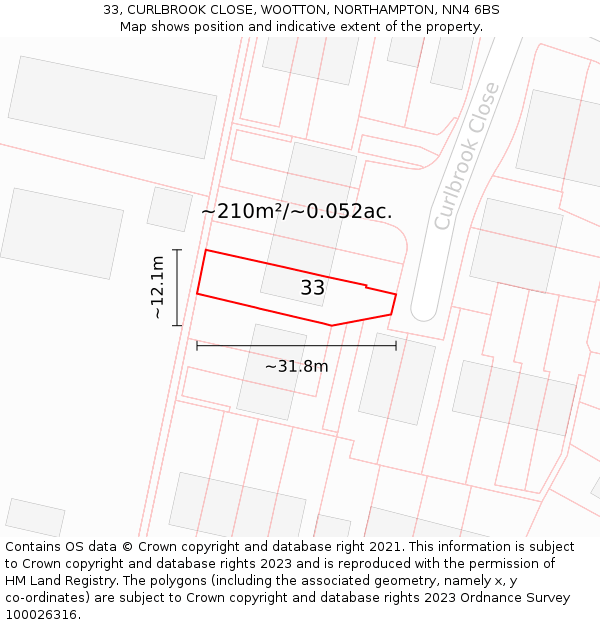 33, CURLBROOK CLOSE, WOOTTON, NORTHAMPTON, NN4 6BS: Plot and title map