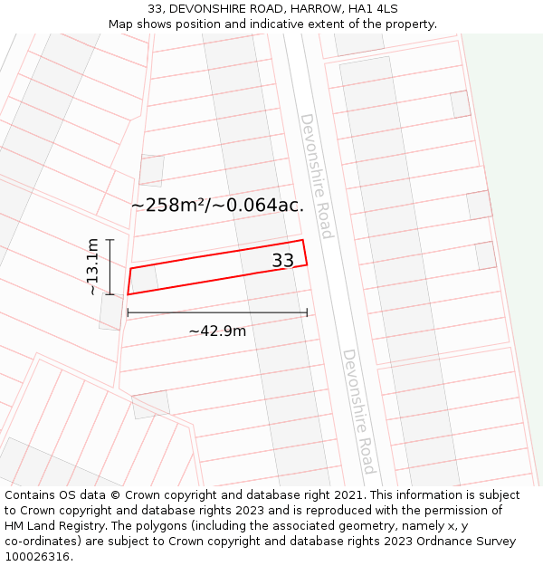 33, DEVONSHIRE ROAD, HARROW, HA1 4LS: Plot and title map