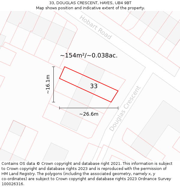 33, DOUGLAS CRESCENT, HAYES, UB4 9BT: Plot and title map