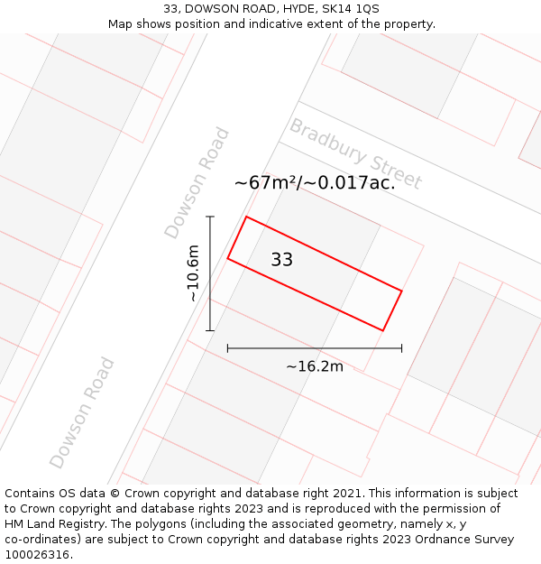 33, DOWSON ROAD, HYDE, SK14 1QS: Plot and title map