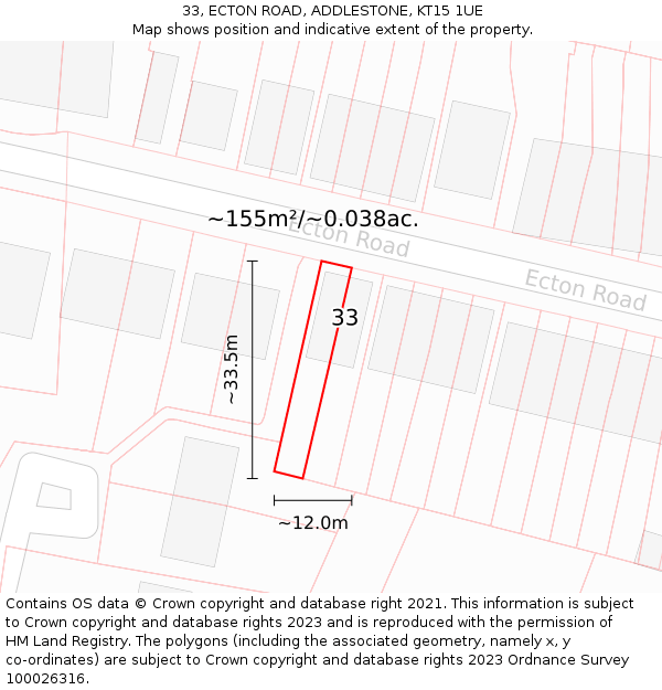33, ECTON ROAD, ADDLESTONE, KT15 1UE: Plot and title map
