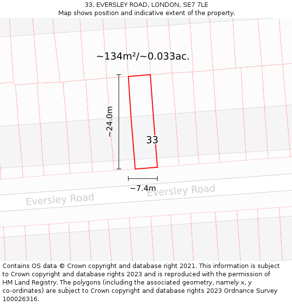 33, EVERSLEY ROAD, LONDON, SE7 7LE: Plot and title map