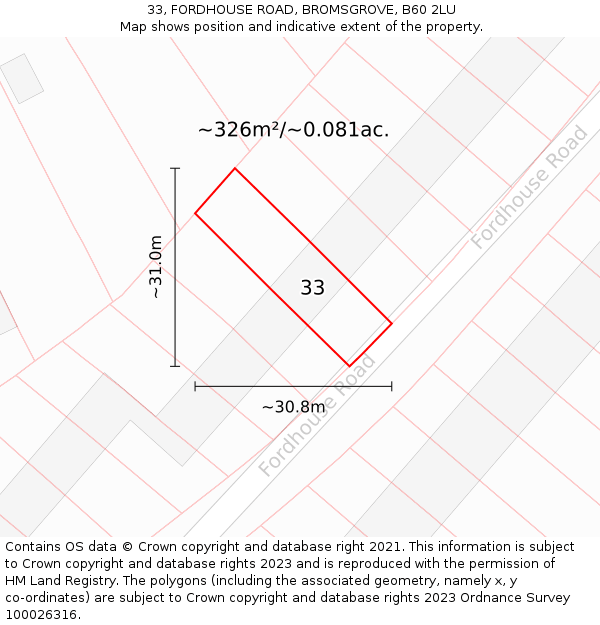 33, FORDHOUSE ROAD, BROMSGROVE, B60 2LU: Plot and title map