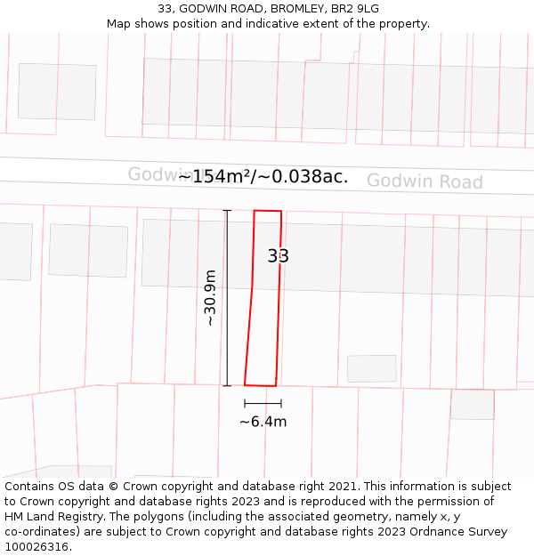 33, GODWIN ROAD, BROMLEY, BR2 9LG: Plot and title map