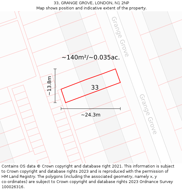 33, GRANGE GROVE, LONDON, N1 2NP: Plot and title map