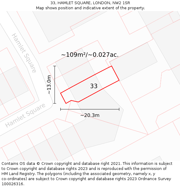 33, HAMLET SQUARE, LONDON, NW2 1SR: Plot and title map