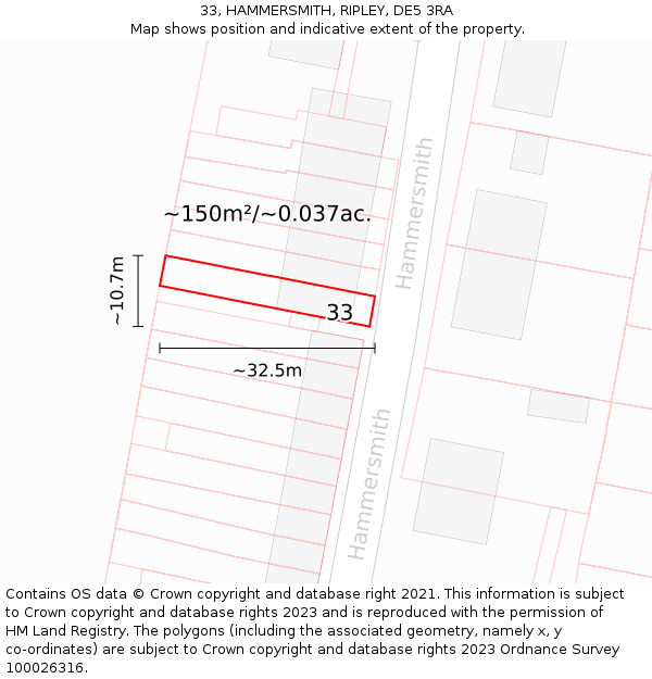 33, HAMMERSMITH, RIPLEY, DE5 3RA: Plot and title map