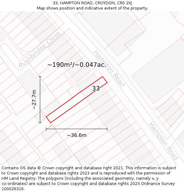 33, HAMPTON ROAD, CROYDON, CR0 2XJ: Plot and title map