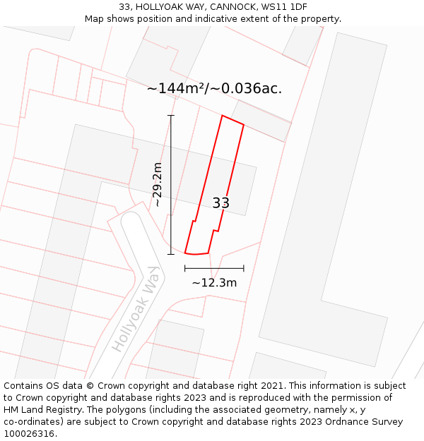 33, HOLLYOAK WAY, CANNOCK, WS11 1DF: Plot and title map