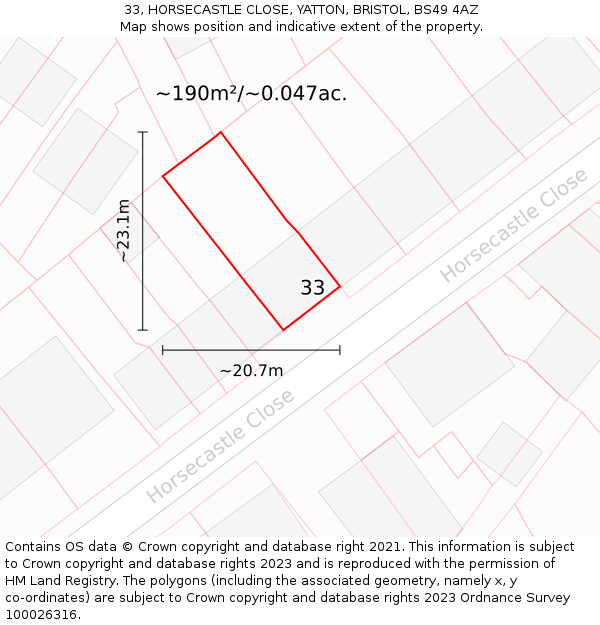 33, HORSECASTLE CLOSE, YATTON, BRISTOL, BS49 4AZ: Plot and title map