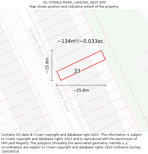 33, IVYDALE ROAD, LONDON, SE15 3DR: Plot and title map