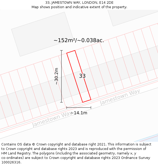 33, JAMESTOWN WAY, LONDON, E14 2DE: Plot and title map