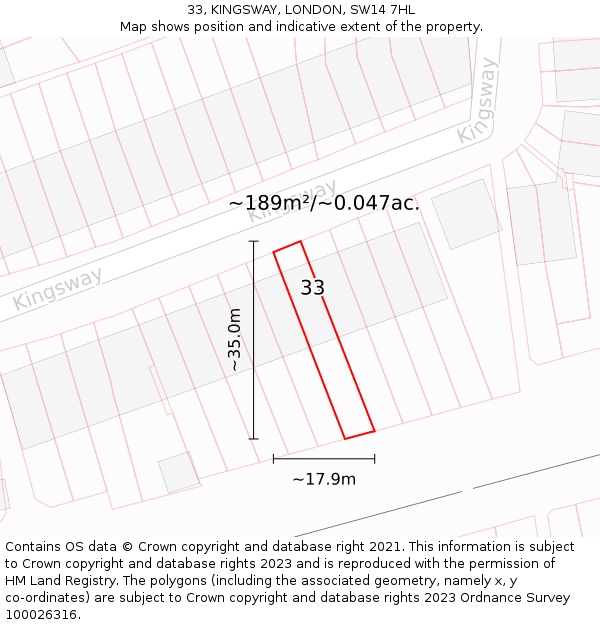 33, KINGSWAY, LONDON, SW14 7HL: Plot and title map