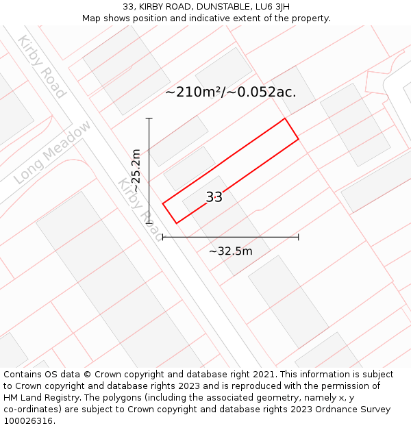 33, KIRBY ROAD, DUNSTABLE, LU6 3JH: Plot and title map