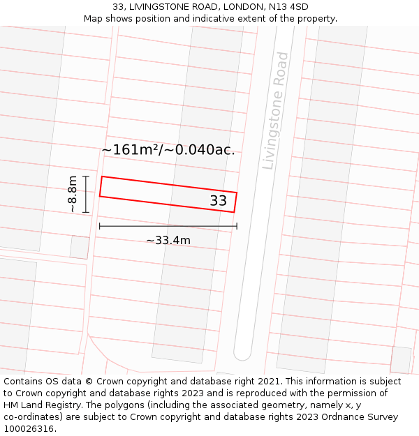33, LIVINGSTONE ROAD, LONDON, N13 4SD: Plot and title map