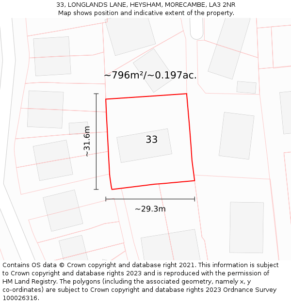 33, LONGLANDS LANE, HEYSHAM, MORECAMBE, LA3 2NR: Plot and title map