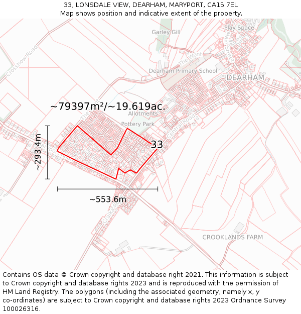 33, LONSDALE VIEW, DEARHAM, MARYPORT, CA15 7EL: Plot and title map