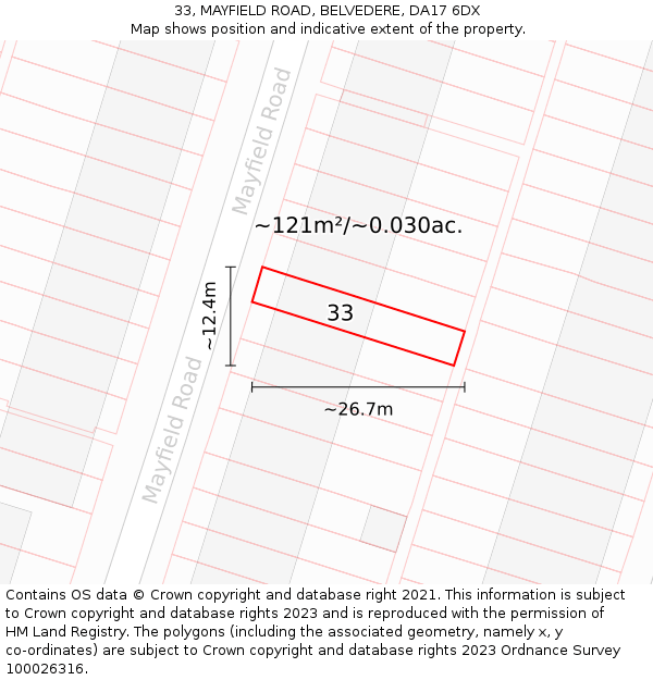 33, MAYFIELD ROAD, BELVEDERE, DA17 6DX: Plot and title map