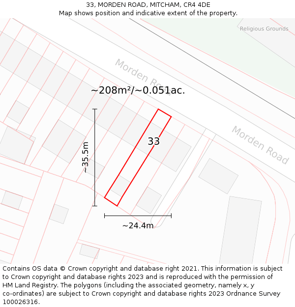 33, MORDEN ROAD, MITCHAM, CR4 4DE: Plot and title map