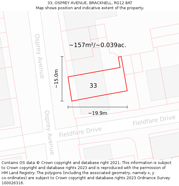 33, OSPREY AVENUE, BRACKNELL, RG12 8AT: Plot and title map