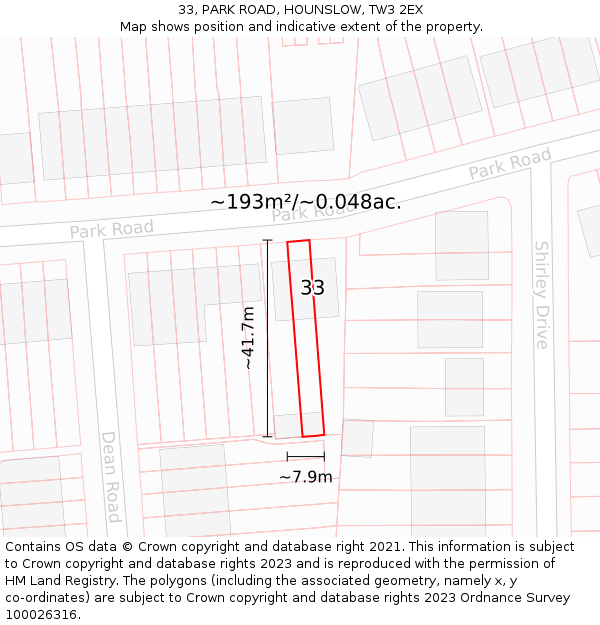 33, PARK ROAD, HOUNSLOW, TW3 2EX: Plot and title map