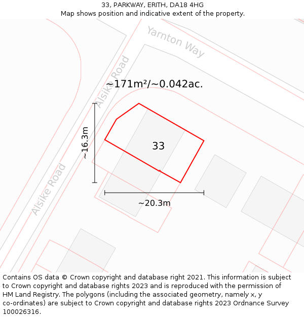 33, PARKWAY, ERITH, DA18 4HG: Plot and title map