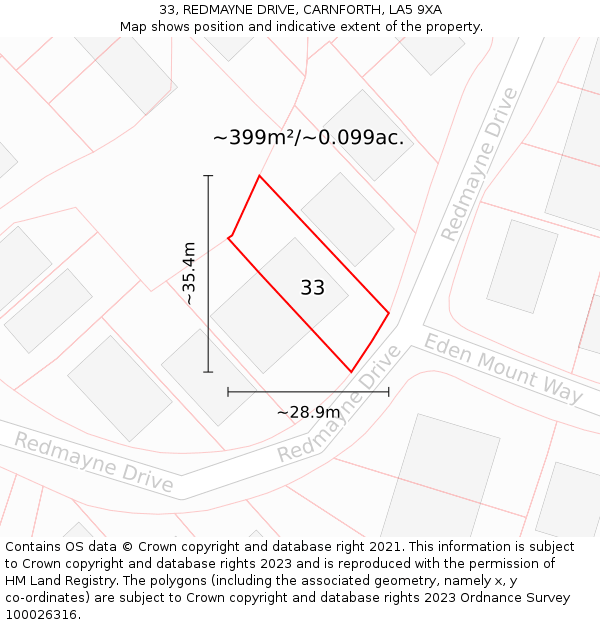 33, REDMAYNE DRIVE, CARNFORTH, LA5 9XA: Plot and title map