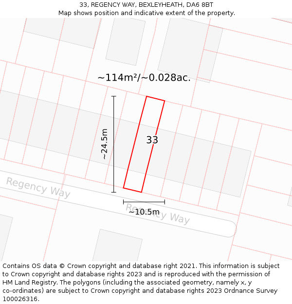 33, REGENCY WAY, BEXLEYHEATH, DA6 8BT: Plot and title map