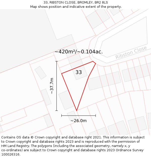 33, RIBSTON CLOSE, BROMLEY, BR2 8LS: Plot and title map