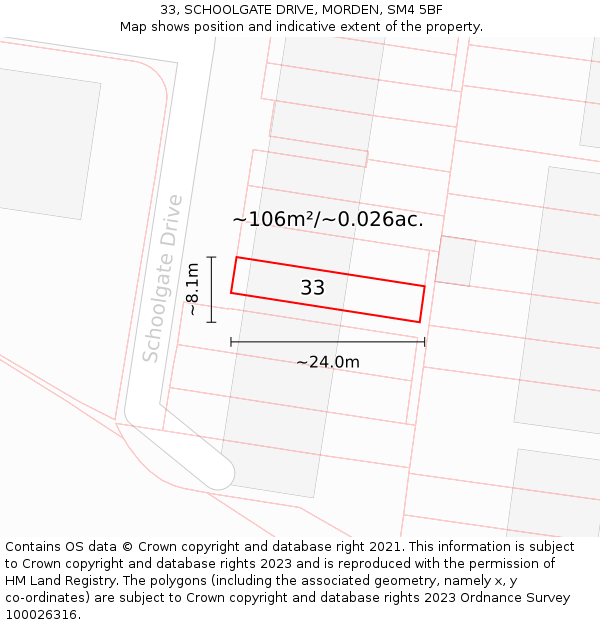 33, SCHOOLGATE DRIVE, MORDEN, SM4 5BF: Plot and title map