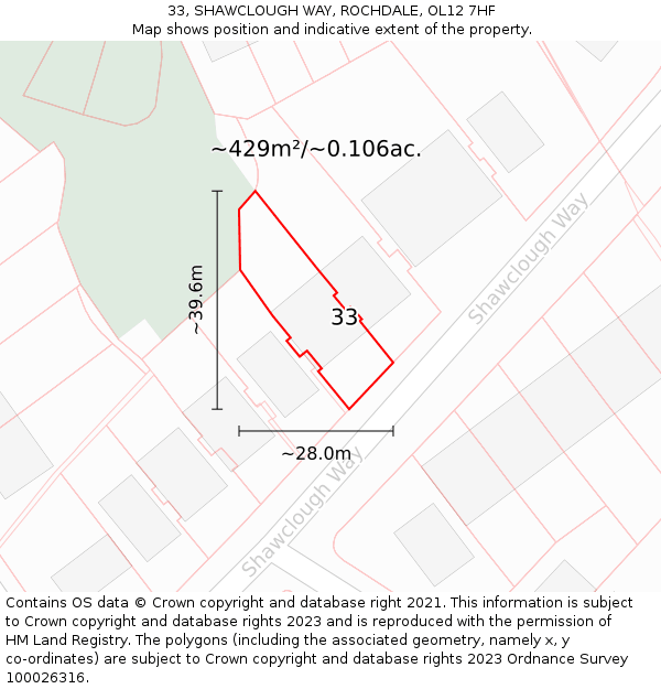 33, SHAWCLOUGH WAY, ROCHDALE, OL12 7HF: Plot and title map