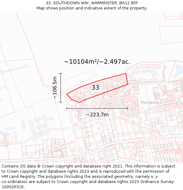33, SOUTHDOWN WAY, WARMINSTER, BA12 8FP: Plot and title map