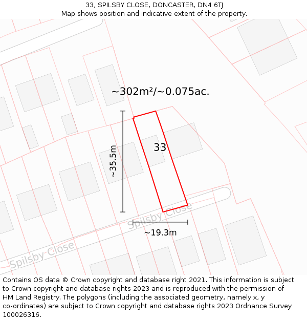33, SPILSBY CLOSE, DONCASTER, DN4 6TJ: Plot and title map