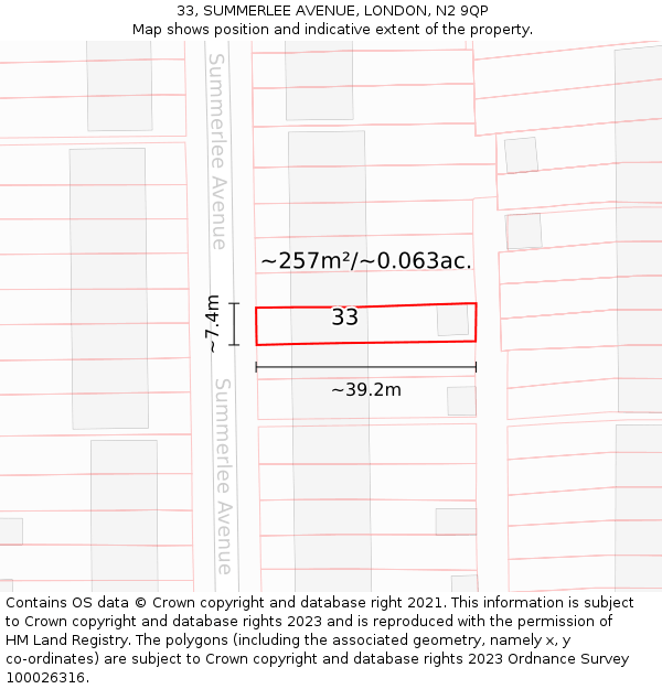 33, SUMMERLEE AVENUE, LONDON, N2 9QP: Plot and title map