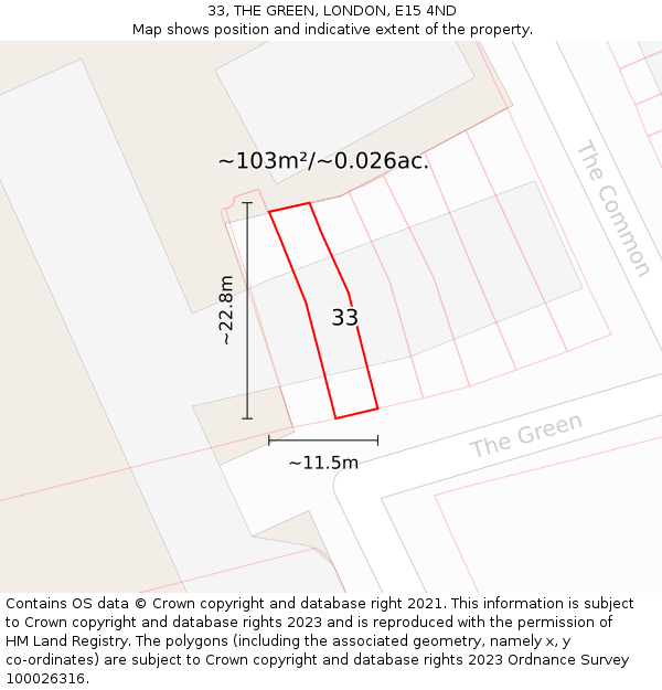 33, THE GREEN, LONDON, E15 4ND: Plot and title map