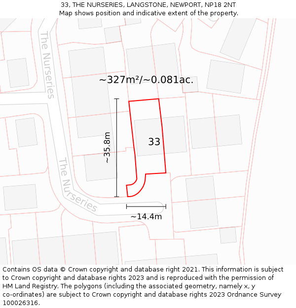 33, THE NURSERIES, LANGSTONE, NEWPORT, NP18 2NT: Plot and title map