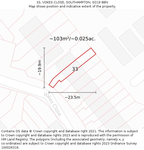 33, VOKES CLOSE, SOUTHAMPTON, SO19 8BN: Plot and title map