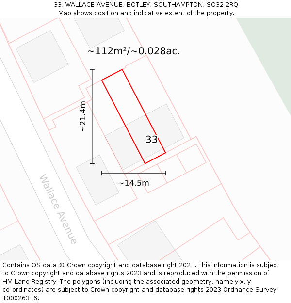 33, WALLACE AVENUE, BOTLEY, SOUTHAMPTON, SO32 2RQ: Plot and title map