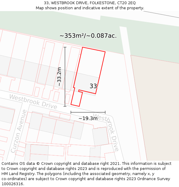 33, WESTBROOK DRIVE, FOLKESTONE, CT20 2EQ: Plot and title map