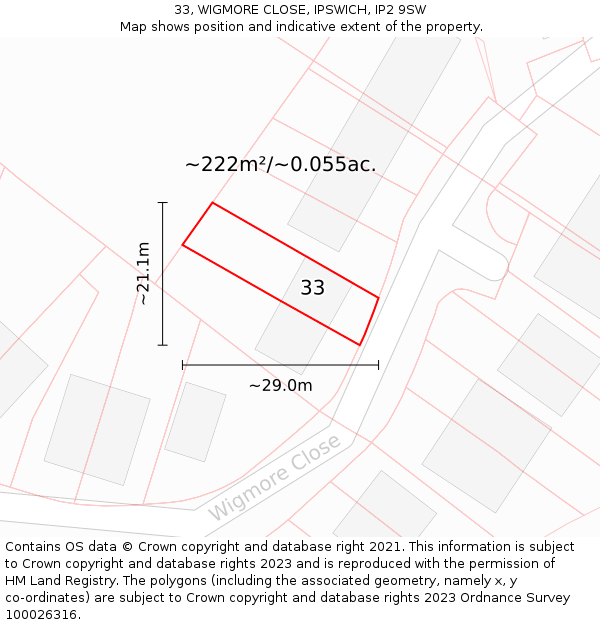 33, WIGMORE CLOSE, IPSWICH, IP2 9SW: Plot and title map