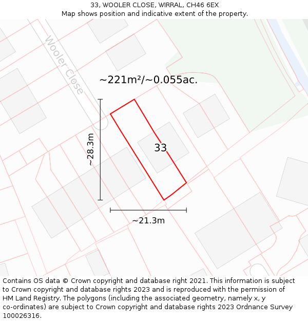 33, WOOLER CLOSE, WIRRAL, CH46 6EX: Plot and title map