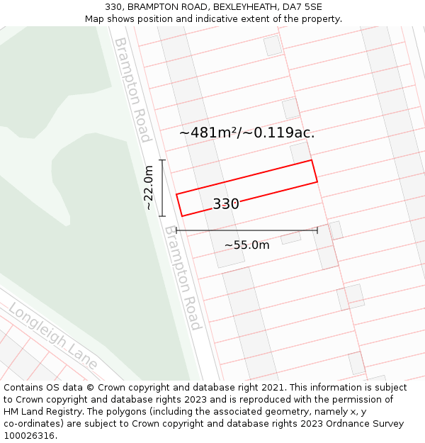 330, BRAMPTON ROAD, BEXLEYHEATH, DA7 5SE: Plot and title map