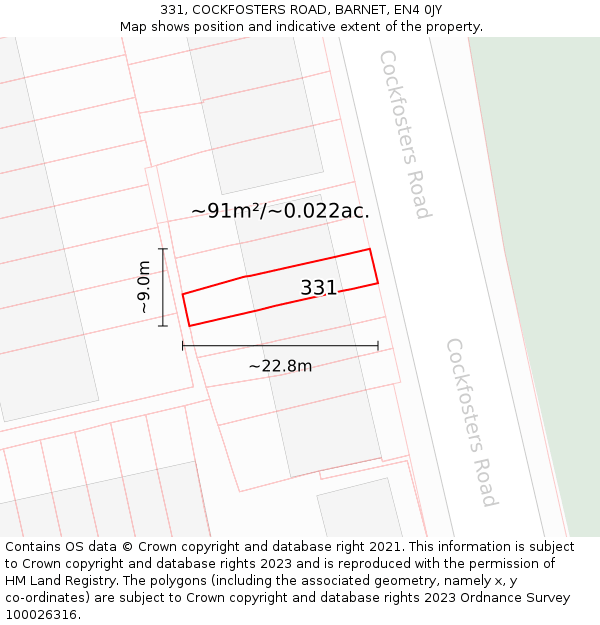 331, COCKFOSTERS ROAD, BARNET, EN4 0JY: Plot and title map