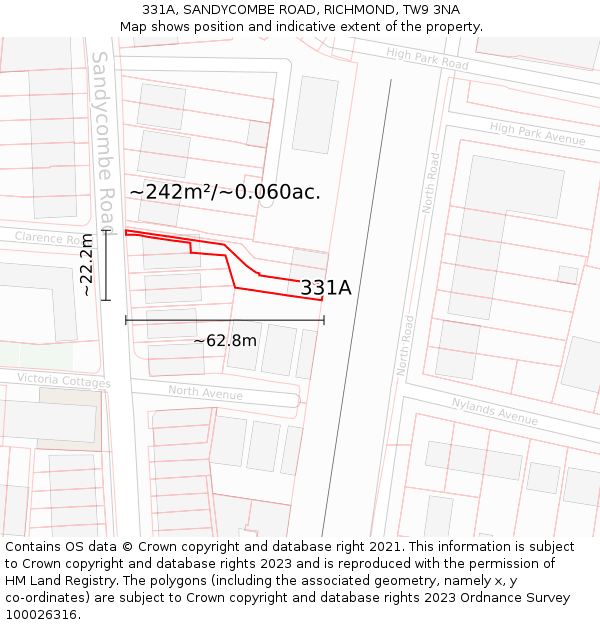 331A, SANDYCOMBE ROAD, RICHMOND, TW9 3NA: Plot and title map