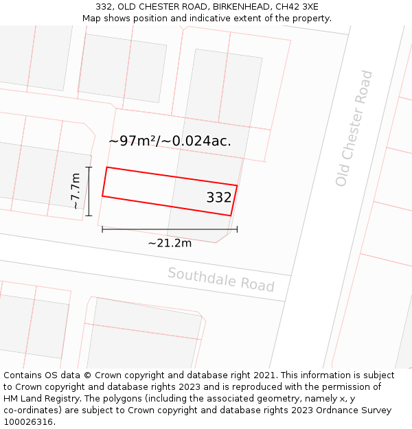 332, OLD CHESTER ROAD, BIRKENHEAD, CH42 3XE: Plot and title map