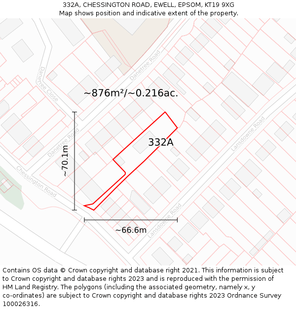 332A, CHESSINGTON ROAD, EWELL, EPSOM, KT19 9XG: Plot and title map