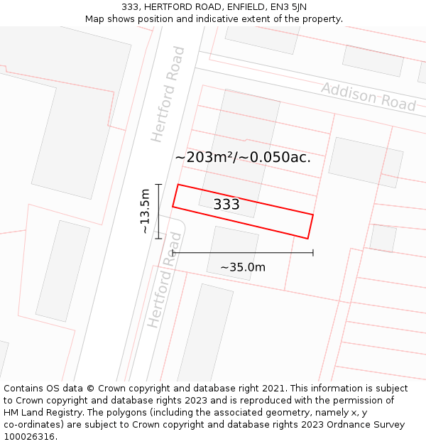 333, HERTFORD ROAD, ENFIELD, EN3 5JN: Plot and title map